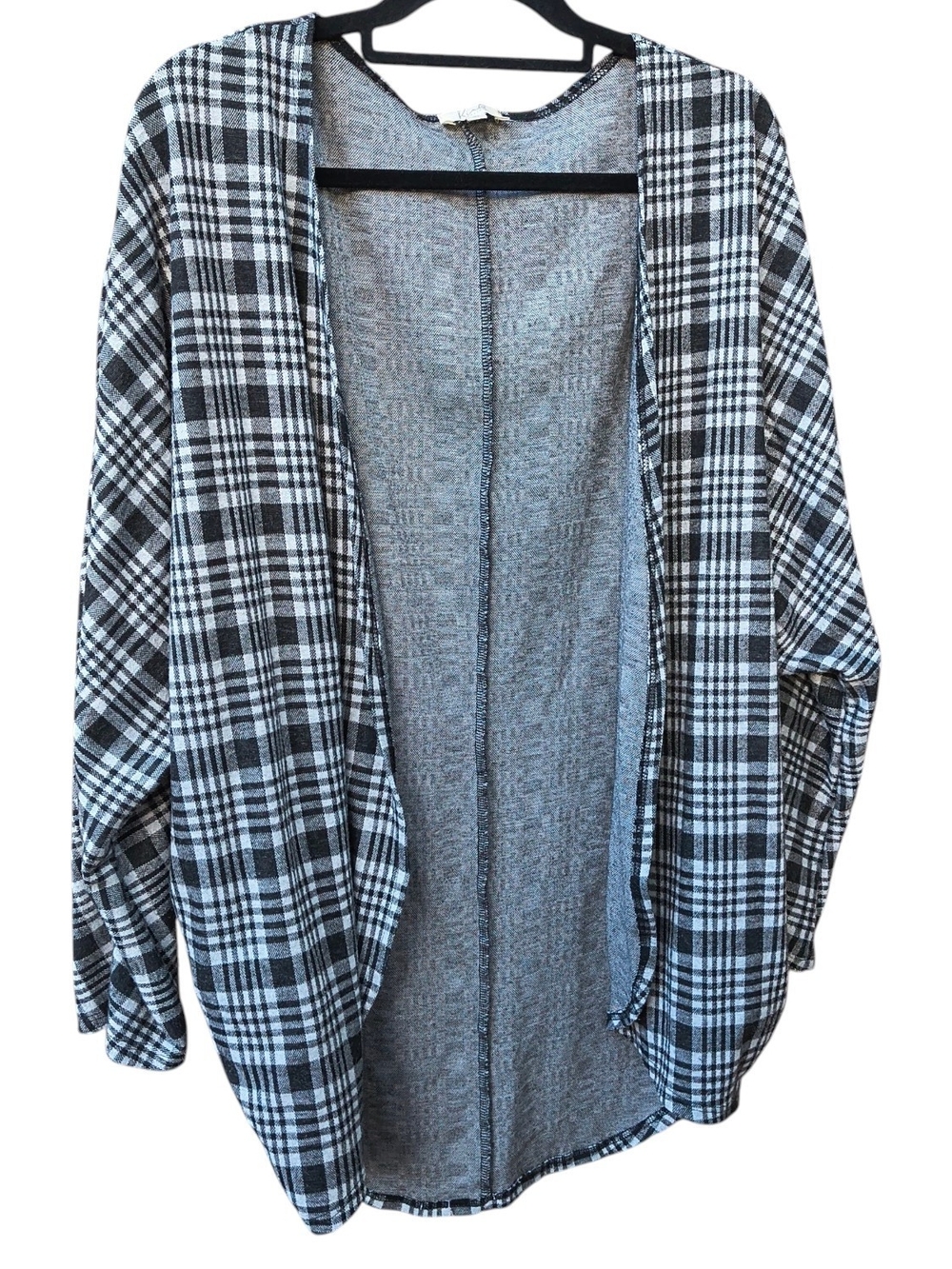 Women's XL Doleman Sleeve Black & White Plaid Open-Front Cardigan